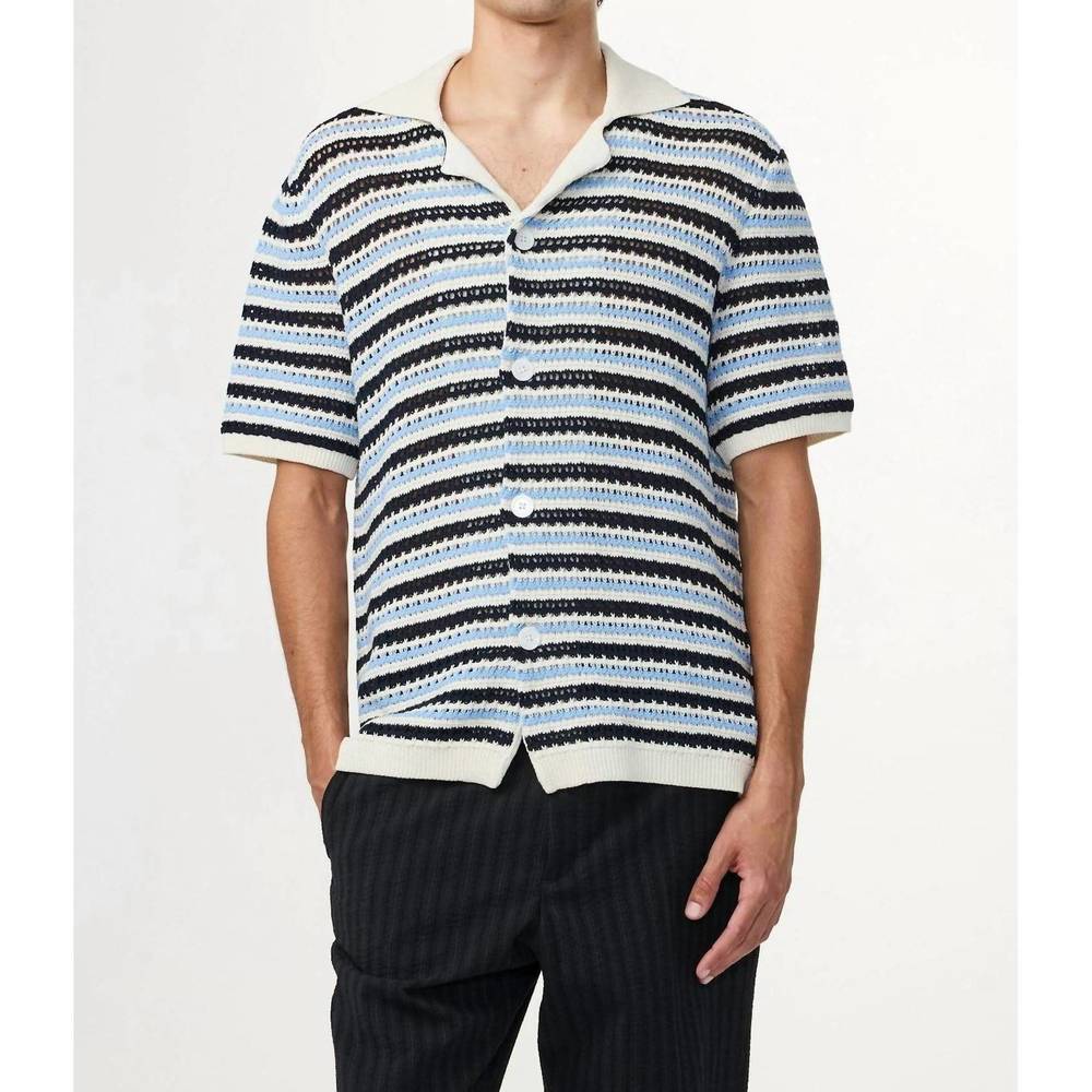 NEW NN07 henry short sleeve knit collar cardigan in navy stripe